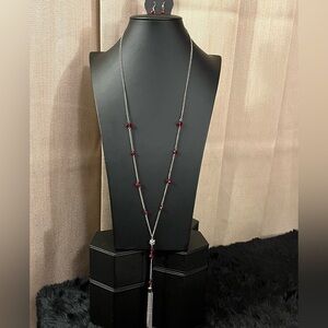 Elegant Silver and Red Beaded Necklace Set
